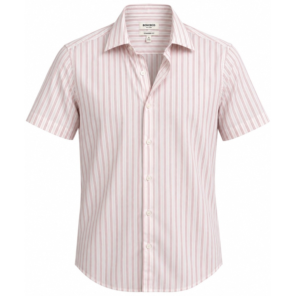 Bonobos Mens Short Sleeve Tech Standard Fit Shirt Light Pink Striped Medium NWT